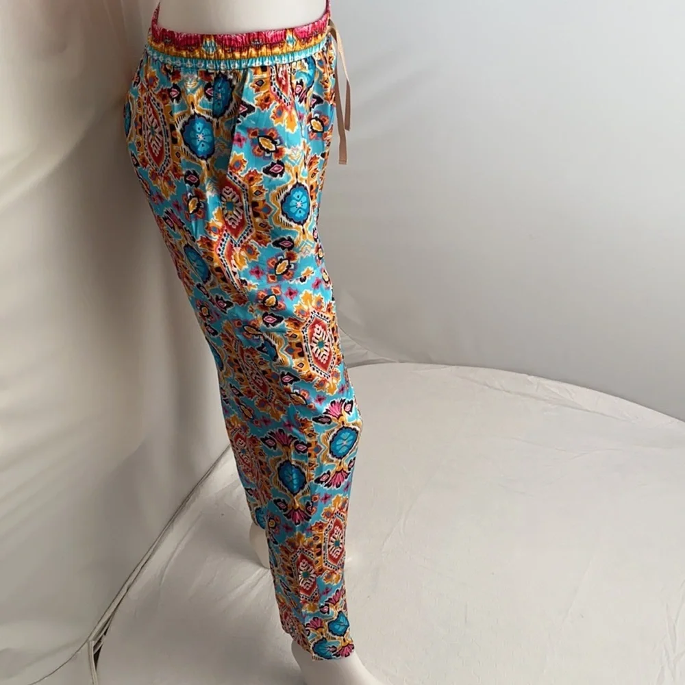 Hale Bob Peliah silk charmeuse pants in turquoise multicolor print M - Picture 2 of 13